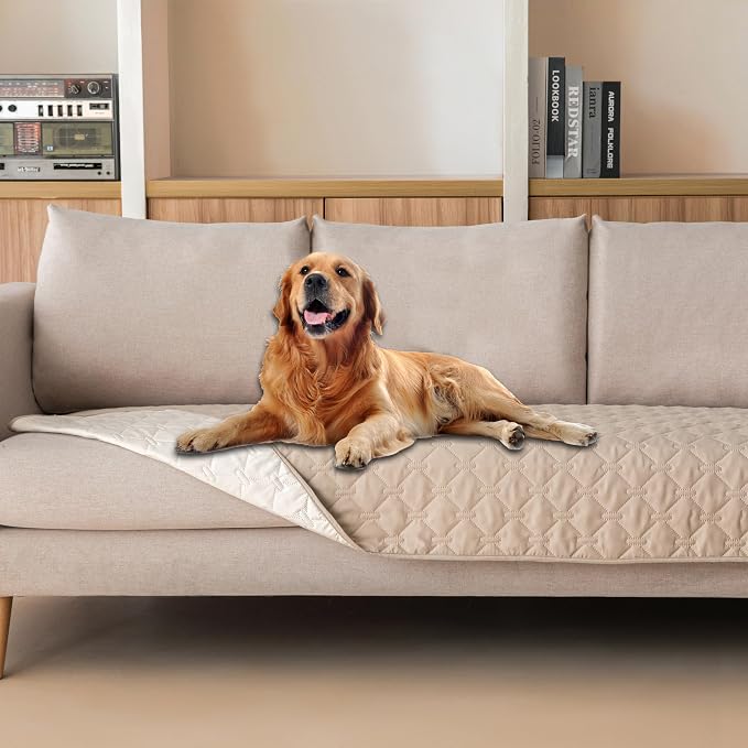 gogobunny Waterproof Pet Couch Cover, Dog Blanket, Furniture Protector | Breathable, Reversible Design, Easy Hair Removal, Lightweight Sofa Covers for Medium Dogs 30x80 Inch Dark/Light Beige by gogobunny