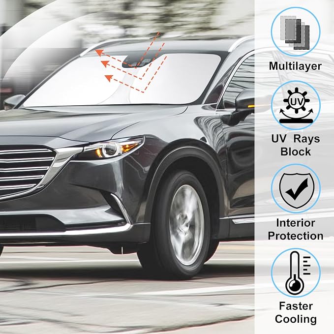 Windshield Sun Shade for 2016-2026 Mazda CX-9 CX9 Accessories | Full covered, Foldable & Durable, Block UV Rays, Reduce Heat, Easy to install, Keep Car Cooler - Image 2