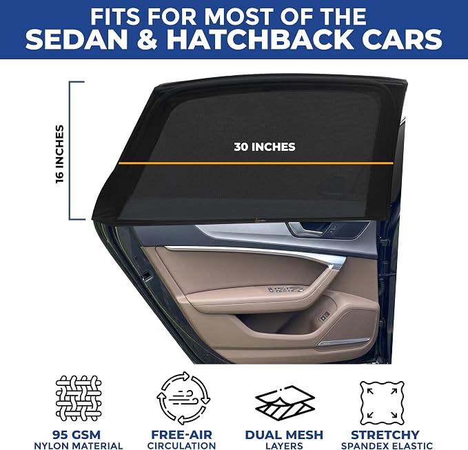 EcoNour Car Window Screens for Camping (Pack of 2) Camping UV Protection | & Insects Mesh Screen | Breathable Mesh Baby Window Covers for Privacy Blackout (Medium 16"x30") - Image 3