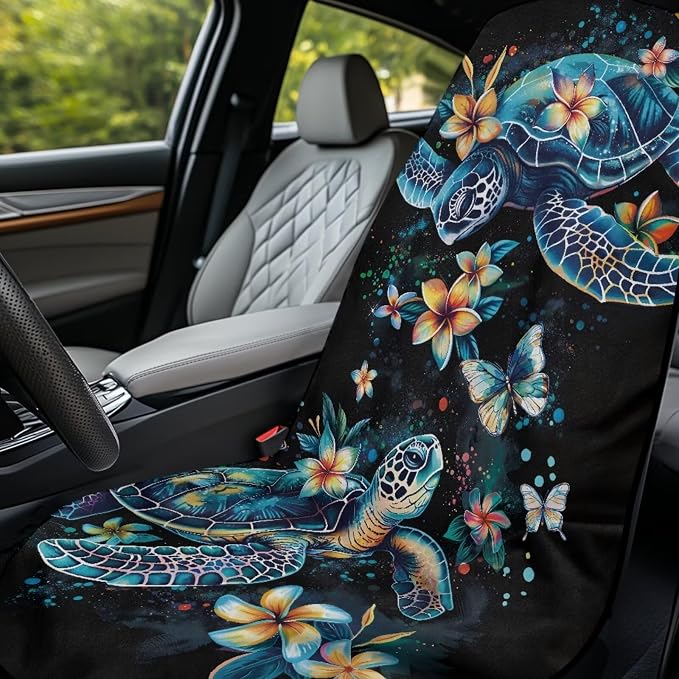Boho Sea Turtle Car Seat Towel with Storage Bag Sweat Auto Seat Towel Cover Sea Turtle Flower Car Interior Accessories for Women Universal Non Slip Waterproof Protector for Beach Yoga Towels - Image 3