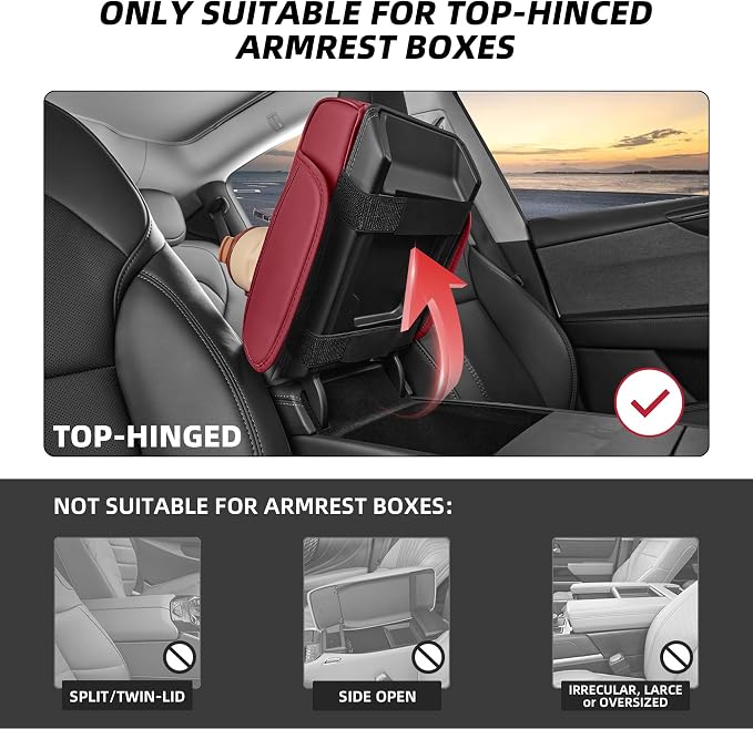 5 in 1 Nappa Leather Console Armrest Cover, Burgundy | Built-in cup holder, tissue slot, phone holder & 2 storage pockets, practical car accessories fit SUV sedan truck - Image 9