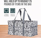 Extra Large Utility Tote Bag - Oversized Collapsible Reusable Wire Frame Rectangular Canvas Basket With Two Exterior Pockets For Beach, Pool, Laundry, Car Trunk, Storage - Damask Gray - Image 5