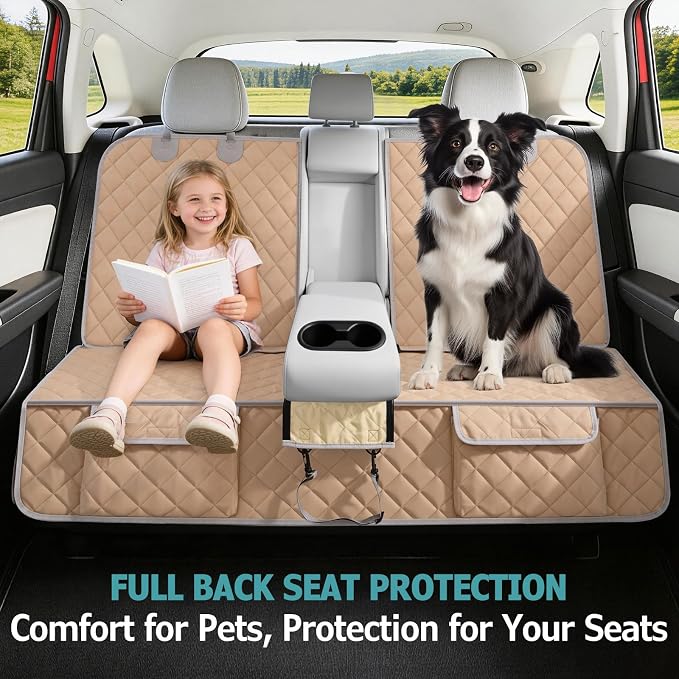 Bark Lover Dog Car Seat Cover for Back Seat,Armrest Compatible, Waterproof Backseat Protector, Nonslip Rear Seat Cover for Dogs & Kids, Universal Size Fits Cars Trucks SUVs (Beige) - Image 6