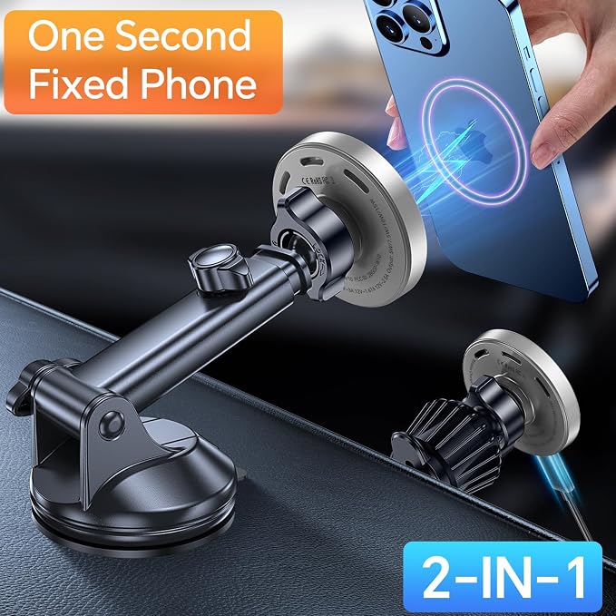 Coolpow for MagSafe Car Mount Charger【Ultra Magnet】 Magnetic Phone Holders for Your Car Charger【Windshield+Vent+Dash】 Magnetic Wireless Car Phone Holder Charger Car Mount for iPhone 17 (Gray) - Image 8