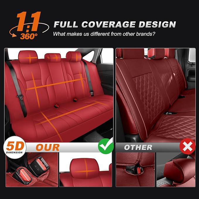 AOMSAZTO Custom Fit Seat Covers for Honda Accord 2023 2024 2025 2026 LX | (Rear Row W/Solid Backrest)Full Set Waterproof Airbag Compatible Faux Leather Seat Protector Red - Image 7