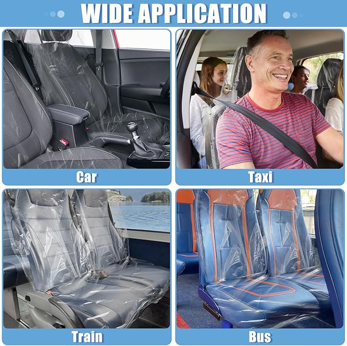 MYFAMIREA 200 PCS Disposable Car Seat Covers Clear Plastic Vehicle Seat Protector, Plastic Seat Covers Protector Universal Water Resistant and Stain Resistant for Cars Auto Truck Bus Airplane - Image 6