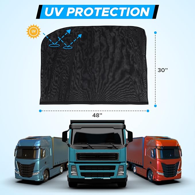 EcoNour Truck 2-Pack Side Window Shade | Stretchable & Breathable Mesh | Privacy Blackout Sunshade for Semi Truck - Kenworth T680 / Peterbilt 589, Peterbilt 579 (XXXL 30" x 48") - Image 3