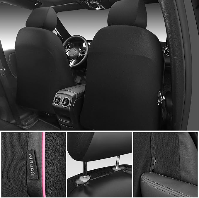 CAR PASS 3D Foam Mesh Leather Car Seat Covers Front Seats,Breathable Mesh Front Seat Covers for Women,Universal Fit for Cars SUV Truck Sedan Van Automotive, Armrest Airbag Compatible,Black and Pink - Image 2