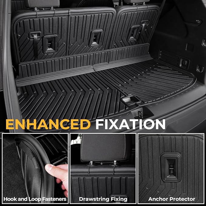 Floor Mats for 2018-2023 Chevy Traverse 7-Seat Accessories | Full-Coverage Set with Cargo Liner & Backrest Protector, Odorless & Durable, All-Weather Protection, 3D Laser Fit - Image 5