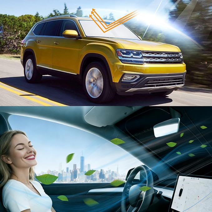 Windshield Sun Shade for 2018-2026 Volkswagen Atlas VW Atlas Cross Sport | Foldable, Full covered for windshield, Block UV Rays, Heat Reduction, Easy to install, Keeps Car Cooler - Image 6