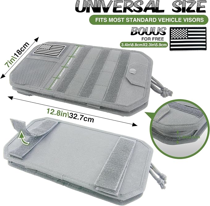 Car Sun Visor Organizer, Fits Most Cars Trucks SUV Jeeps Patrols—Grey | Tactical Molle Panel Visor Storage Organizer with Sunglasses Holder for Police Gear & Overland Accessories - Image 2