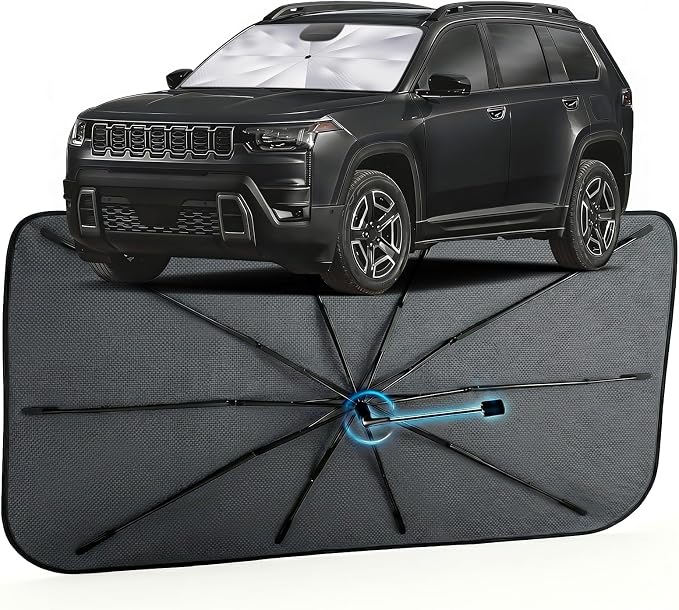 Car Windshield Sun Shade Umbrella for Jeep Cherokee 2014-2026, 1:1 Fit | [Reflective Coated Fabric] Car Shades Sun Visor Keep Car Cool and Protects Interior, Sunshade Umbrella for Front Window by MakeLifeBetter