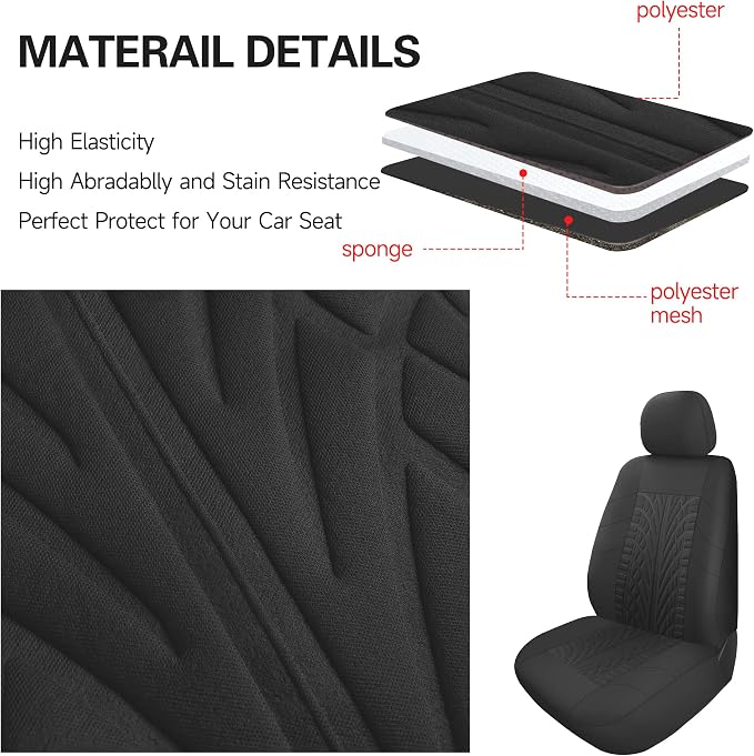 Pariitadin Car Seat Covers Full Set, Washable and Breathable Premium Cloth Automotive Vehicle Seat Cover for Car Interior, Universal Fit for Most Cars, Sedan, Truck, SUV(Black) - Image 7