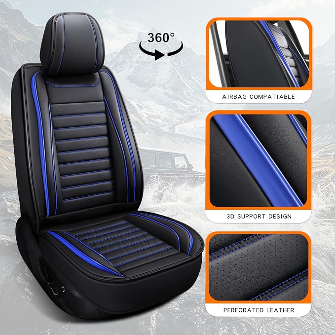 MINGBRON Leather Car Seat Covers Full Set, Universal Faux Leather Car Seat Covers 5 Seats, Automotive Seat Covers for Most Sedans SUVs Trucks, Front and Rear Seat Covers - Image 6