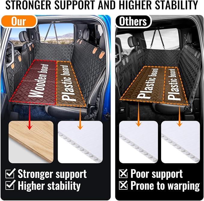 MAXFUT Dog Car Seat Cover for Back Seat,Seat Extender for Full Size Truck | Hard Bottom Dog Hammock,Waterproof,Scratch Resistant Leather,Strong Support,More Rest Space,Truck Back Seat Protector,Black - Image 3