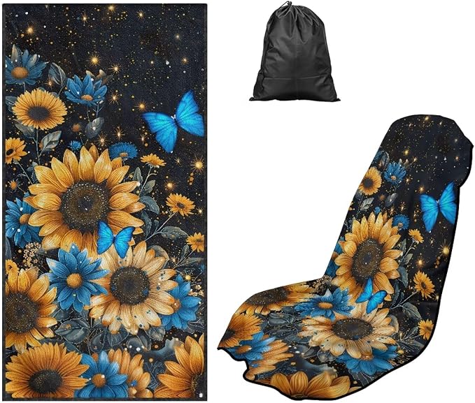 Sunflower Butterfly Car Seat Towel with Storage Bag Sunflower Print Auto Interior Seat Protector Universal Non Slip Waterproof Sweat Protector Universal Car Accessories for Yoga Beach Towels by YMPUDXFI