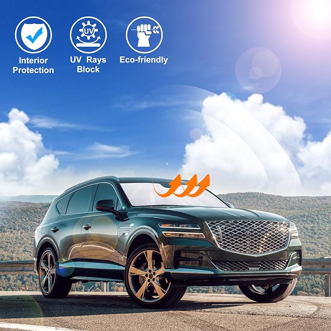 Windshield Sun Shade for 2021-2026 Genesis GV80 Accessories | Full covered for windshield, Foldable & Durable, Block UV Rays, Reduce Heat, Easy to install, Keep Car Cooler - Image 6