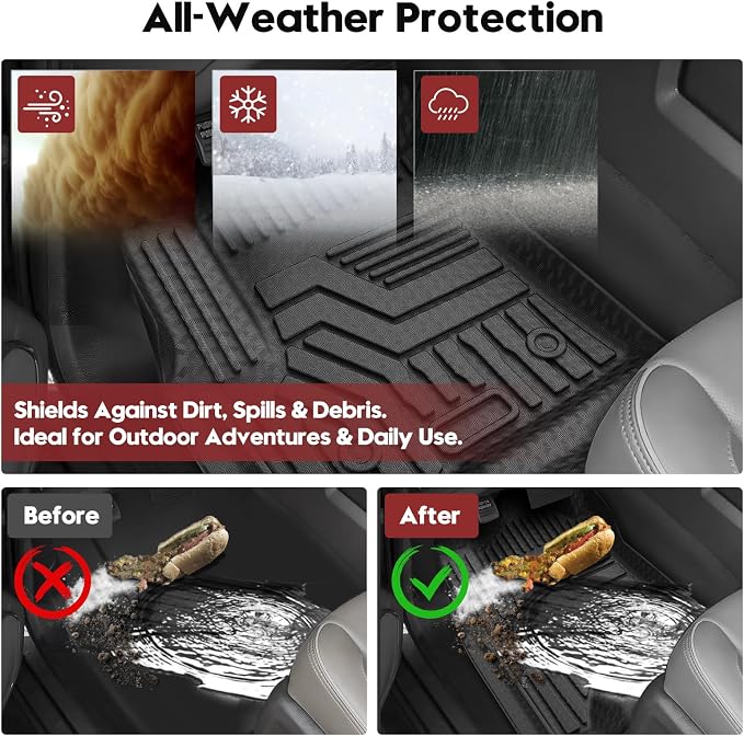 T TGBROS for Chevrolet Tahoe Floor Mats 2015-2020 All-Weather Full Set Custom Fit TPE Liners Back Seat Protector Cargo Liner Trunk for Chevy Tahoe/GMC Yukon Accessories 6PCS - Image 3