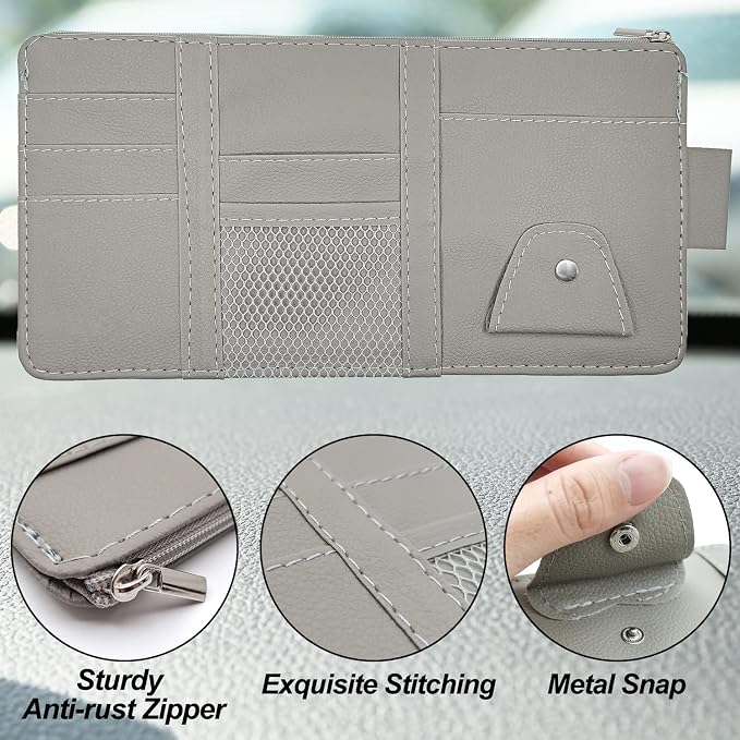 Keedolla Car Sun Visor Organizer with Zipper Pocket, Auto Interior Accessories Pocket Organizer Car Truck Visor Storage Pouch Holder for Cards, Pens, Sunglasses and Document - Gray - Image 5