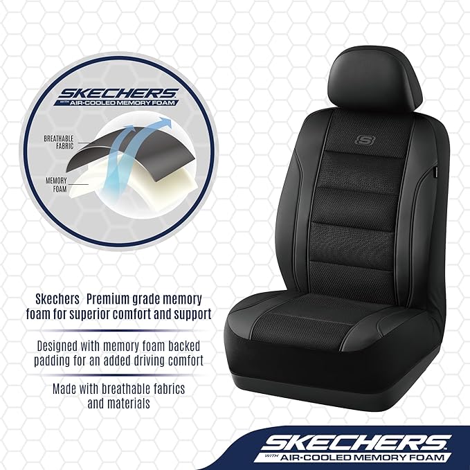 Skechers Seat Covers, Air-Cooled Memory Foam Car Seat Covers Front Seats, Airbag Compatible,Universal Fit for Most Cars, SUVs, Vans and Trucks,Black - Image 2