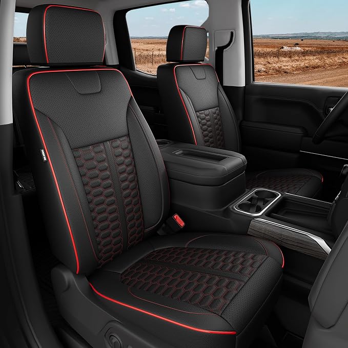RIDEPOSH Custom Leather Seat Covers for Silverado/Sierra 1500 2019-2026 | Only Crew Cab, Fits 2500/3500HD 2020-2026, Jump Seat Cover(armrest storage only), Protective, Scratch-resistant, Easy-clean by RIDEPOSH