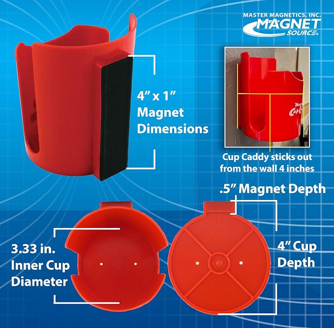 Master Magnetics Magnetic Cup Holder - Caddy for Bottles,Glasses,and Cans - Fits on Fridge,Lawnmower,Forklift,Cart,or Ladder - Heavy-Duty Magnet,(Pack of 6) - Image 4