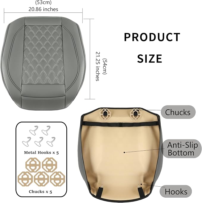 2 Pack Leather Front Car Seat Covers,Bottom Seat Covers for Cars,Driver Car Seat Cover,Luxury Seat Protectors,Waterproof,Anti-Slip,Full Wrap,for Most Vehicles,Sedan,Truck,SUV(Grey) - Image 3
