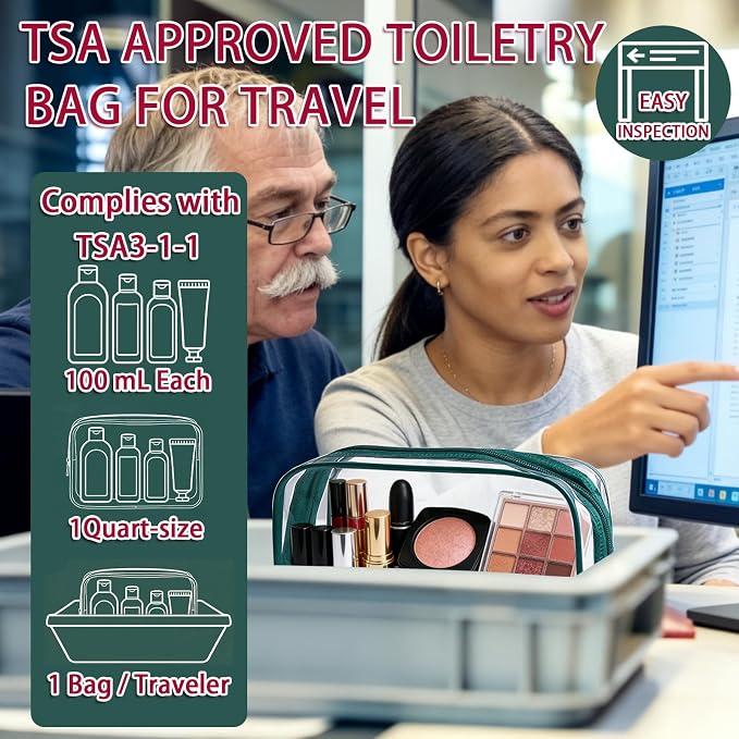 12 Pieces Clear Makeup Bags Bulk, TSA Approved Toiletry Bag Cosmetic Toiletries Pouch with Zipper, Waterproof Vinyl Plastic Organizer Case for Carry-on Travel Essentials (Green Medium) - Image 5