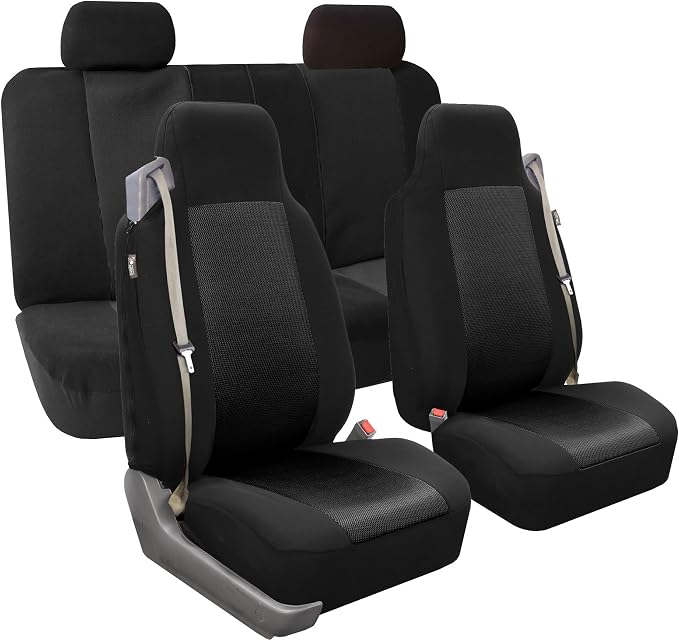 FH Group FH-FB302114 All Purpose Flat Cloth Car Seat Covers Solid Black Color with F11306 Vinyl Floor Mats- Fit Most Car, Truck, SUV, or Van - Image 3