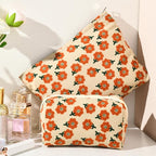 SOIDRAM 2 Pieces Flower Makeup Bag Large Corduroy Cosmetic Bag Capacity Canvas Mix Travel Toiletry Bag Organizer Cute Makeup Brushes Aesthetic Accessories Storage Bag for Women, Flower Mix Orange - Image 7
