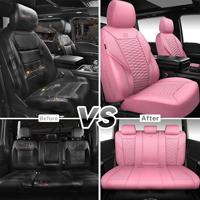 CAR PASS 3D Foam Mesh Leather Car Seat Covers Full Set, Pink Breathable Mesh Faux Leather Seat Covers for Women, Universal Fit for Car SUV Truck Sedan Automotive, Armrest Airbag Compatible, All Pink - Image 9