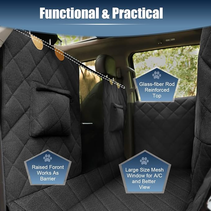 Dog Car Seat Cover for Back Seat, Hard Bottom Car Seat Cover with Door Protector for Full-Size Crewcab Trucks, Scratch-Resistant, Waterproof Back Seat Extender for Dogs - Image 2