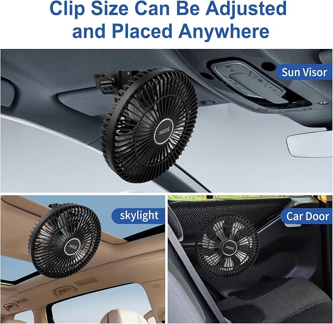 XOOL Clip Car Fan, 9 Inches 12V/24V Fan, 360° Rotatable Electric Cooling Clip on Fan with Stepless Speed Regulation for SUV, RV, Truck - Image 4