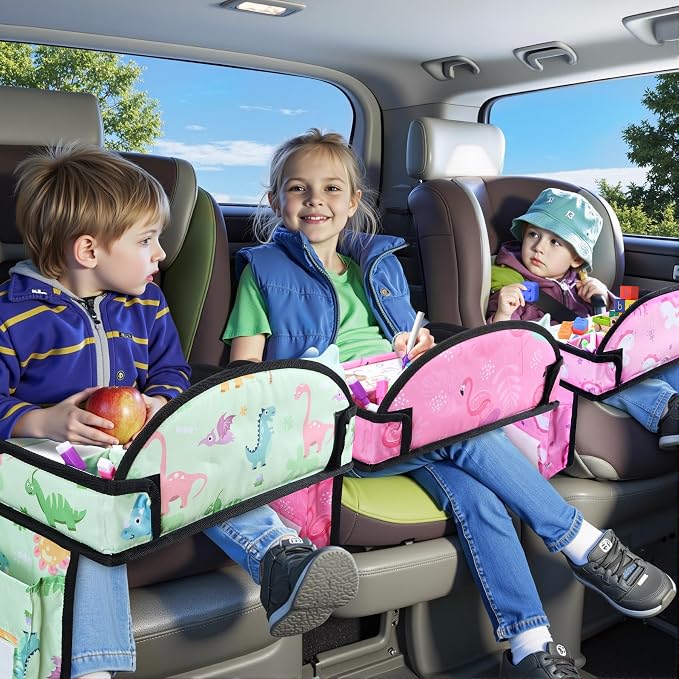 Kids Travel Tray for Toddler Car Seat, Road Trip Activities for Kid | Toddler Car Activities with No-Drop iPad Holder Stand, Roadtrip Essentials with Dry Erase Board & Cooler Cup Holder, 3PC - Image 5