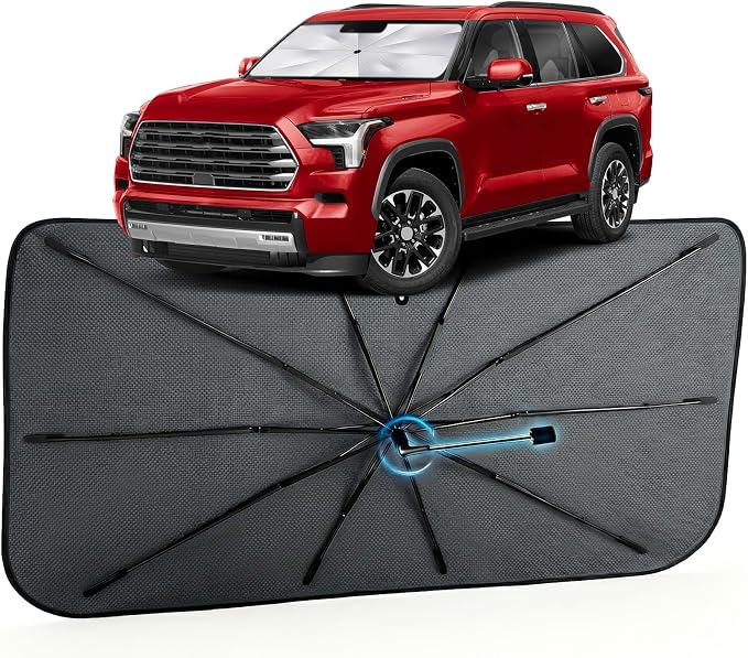 Car Windshield Sun Shade Umbrella for Toyota Sequoia 2008-2026, 1:1 Fit | [Reflective Coated Fabric] Car Shades Sun Visor Keep Car Cool and Protects Interior, Sunshade Umbrella for Front Window by MakeLifeBetter