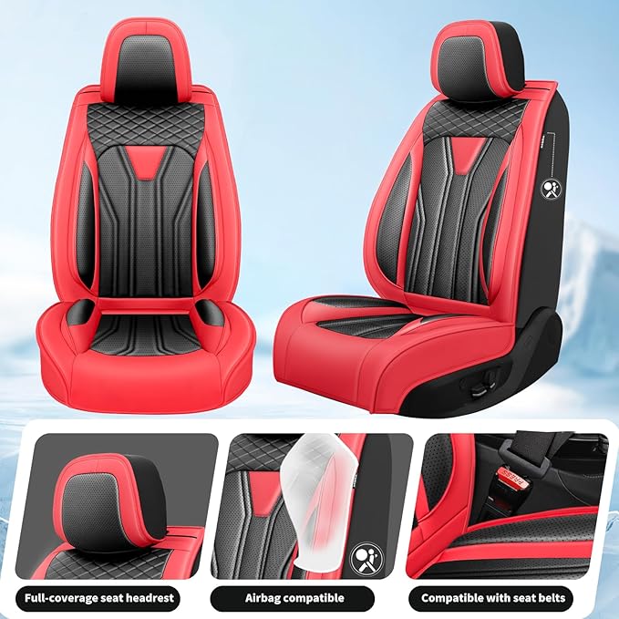 Fit Maxima Car Seat Covers Premium Leather for Nissan Maxima 2011-2025 2026. Waterproof， Breathable, Scratch-Resistant & All-Weather Seat Cushion Protector（2 Front Seats,Red&Black - Image 2