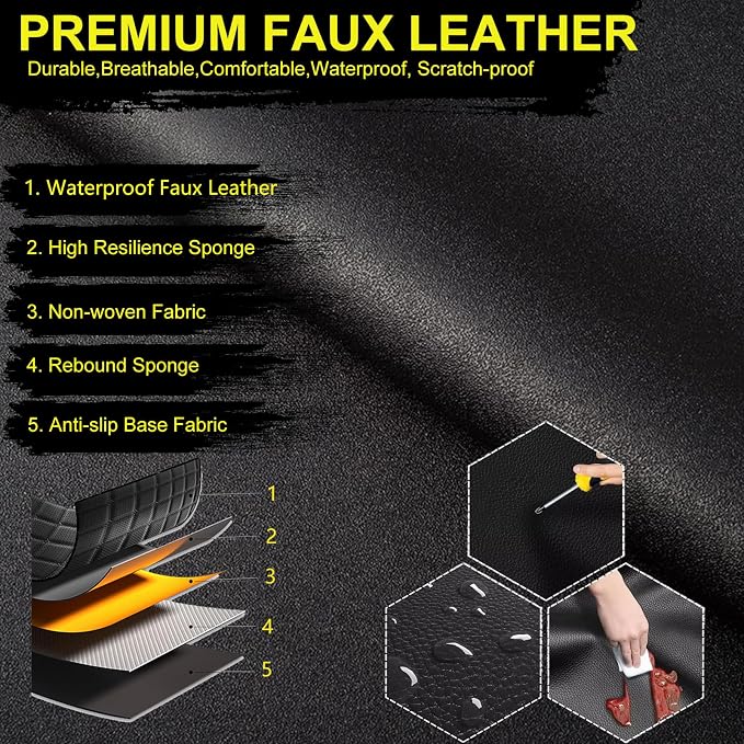 Front Seat Covers for Toyota Avalon 2001-2022 Faux Leather | Waterproof Breathable Scratch Resistant 360° Wrap Airbag Compatible Easy Clean (2 Seats,Black ) - Image 5