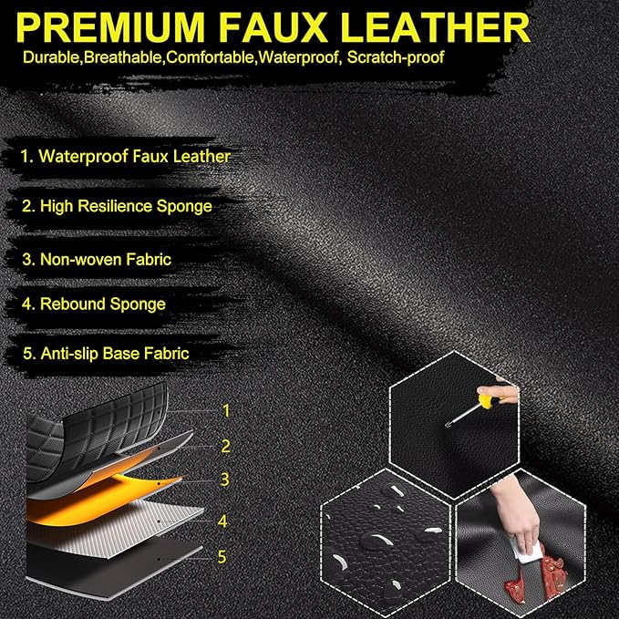 Car Seat Covers for Nissan NV 200 2016-2020 Full Set Faux Leather | Waterproof Breathable Scratch Resistant 360° Wrap Airbag Compatible Easy Clean（5 Seats,Black) - Image 6