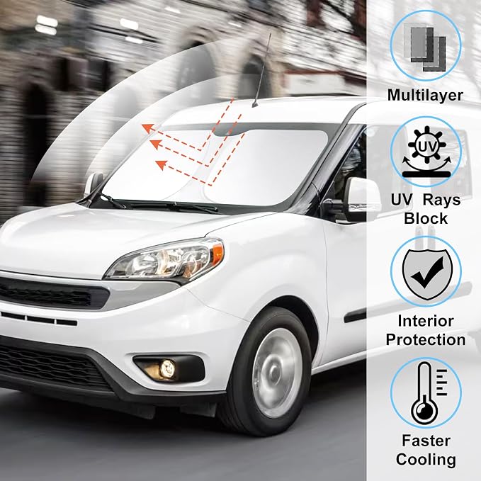 Windshield Sun Shade Sunshade for 2014-2026 Dodge RAM ProMaster | Full covered for windshield, Foldable & Durable, Block UV Rays, Reduce Heat, Easy to install, Keeps Car Cooler - Image 2