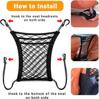 3-Layer Car Mesh Organizer - Backseat Storage & Pet Barrier for Small Dogs | 11"x8.3" net fits headrests or between seats. Holds bottles, umbrellas, tissues, toys. Keeps small dogs (<22lb) from front. - Image 9