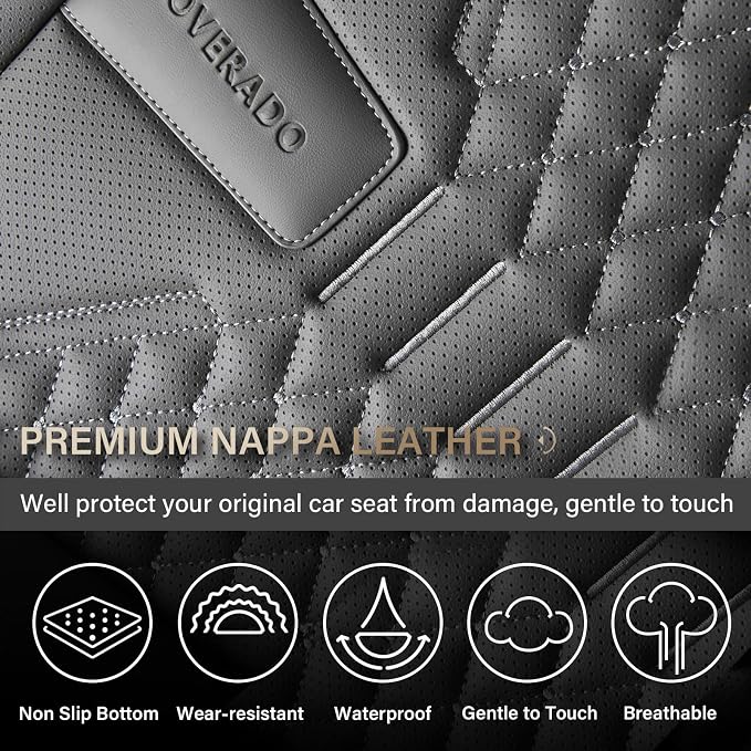 Coverado Car Seat Covers Full Set, Nappa Leather Seat Covers for Cars, 5 Seats Universal Waterproof Seat Covers, Front and Back Car Seat Protector, Automotive Seat Covers Fit for Most Cars, Gray - Image 6