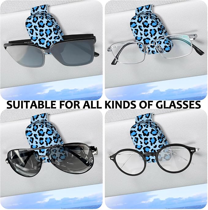 2 Pack Sunglass Holder for Car Visor, Universal Magnetic Car Sunglass Holder for Different Size Eyeglasses, Car Visor Accessories (Leopard-Blue) - Image 5