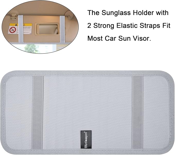 Wisdompro Car Sun Visor Storage Pouch, Sunglasses Bag & 3 CD Sleeves, Gray | with Pen Holder and Elastic Strap, Auto Sunvisor Organizer Pocket for Glasses, Document, Card, DVD, Papers, Receipts - Image 8
