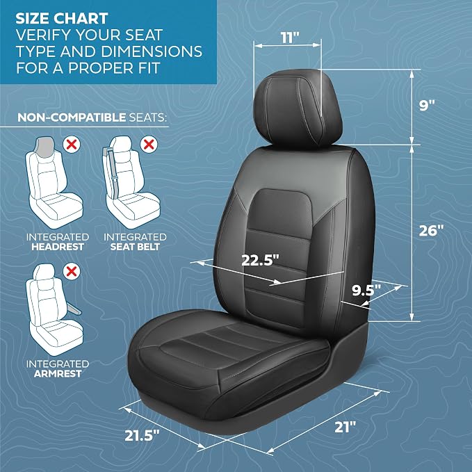 MotorBox Cabin King Slate Ridge Leather Seat Covers for Trucks & Cars | Charcoal and Black Full Set Car Seat Covers, Waterproof Leather Seat Covers, Car Accessories, Seat Protector, Universal Fit - Image 2