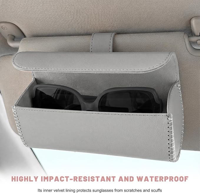 Sunglasses Holder for Car Visor, Auto Sunshade Eyeglasses Storage Case with Hidden Magnetic Closure, PU Leather Sunglass Protective Box for Most Vehicles Sun Visors (Light Gray) - Image 5
