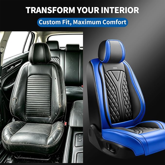 for GMC Terrain 2010-2025 2026 Car Seat Covers, Full Set, Blue | Luxury Full Coverage Leather Seat Protectors, Waterproof Breathable, Non-Slip, Easy to Install, Airbag Compatible, All-Season - Image 5