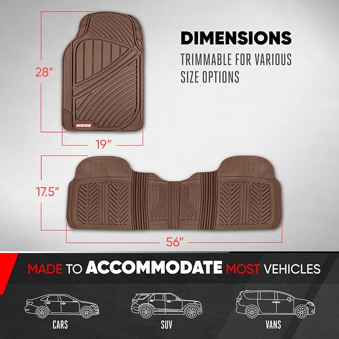 Motor Trend FlexTough Performance All Weather Rubber Car Floor Mats - 3 Piece Floor Mats Automotive Liners for Cars Truck SUV, Heavy-Duty Waterproof (Brown) - Image 5