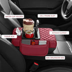 5 in 1 Nappa Leather Console Armrest Cover, Burgundy | Built-in cup holder, tissue slot, phone holder & 2 storage pockets, practical car accessories fit SUV sedan truck - Image 2