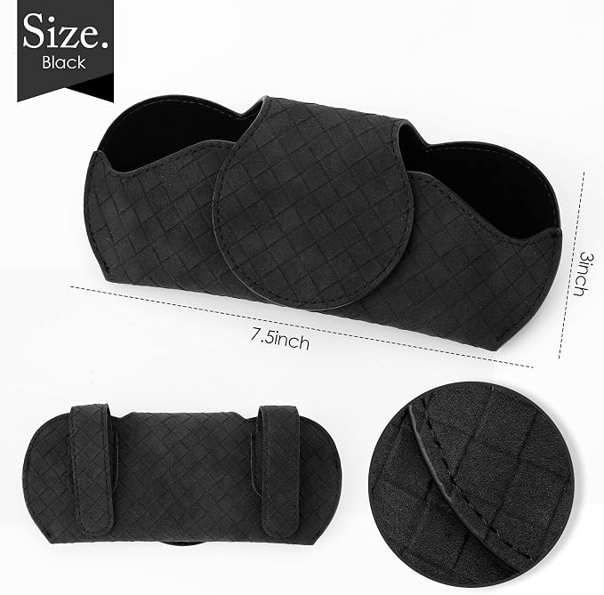 KINIVA Sunglasses Holder for Car Visor PU Leather Glasses Case with Clips for Car Visor Automotive Interior Visor Accessories Apply to All Car Models (Black) - Image 8