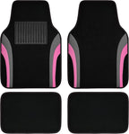 CAR PASS Leather Sporty Car Floor Mats Carpet, Universal Waterproof Automotive Floor Mat Fit for Sedans, Cars, Mid Trucks, Vans, SUV, Set of 4 (Black and Pink) by CARPASS
